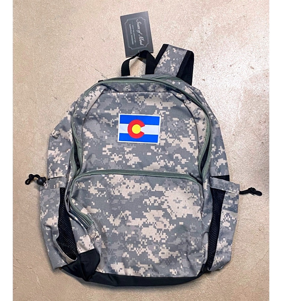 State of Mind Digital Camo New Backpack Colorado Flag Patch Blue Mesh Pockets